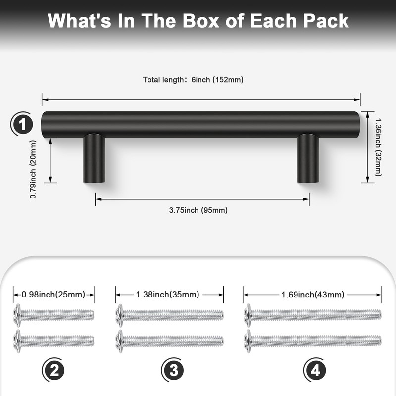 Probrico 25 Pack Stainless Steel Cabinet Pulls,Black Handles Kitchen Cabinet