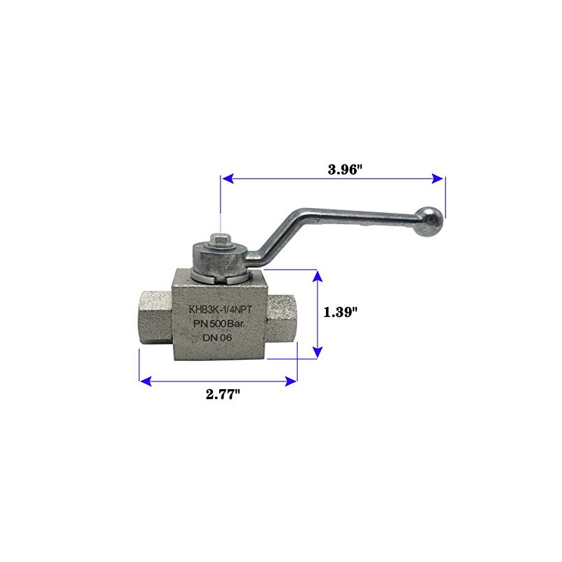 Hydraulic High Pressure Shut-Off Ball Valve 3 Way 1/4 Inch