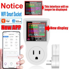 AC WiFi Watt Meter, Plug-in US Socket Power Meter, Electricity bill statistics,temperature control,Backlit Large Color Display, Overload Protection,Voltage AMP Tester, Electrical Energy Monitor Timer