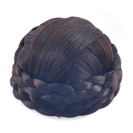 Small SizeSynthetic Hair Chignon Bun Donut Braided Hairpieces Scrunchie Clip in Hair Bun Extensions Straight Updo for Wedding Party Costume Women Beauty 6Colors avilable (Dark Brown/Dark Auburn Brown)