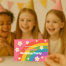 20 Girls Rainbow & Pink Birthday Party Invitations – 300gsm Silk Card, Double-Sided Print – Girls Party Invites for Kids – Ideal for 4th, 5th, 6th Birthday Card Girl & Celebrations