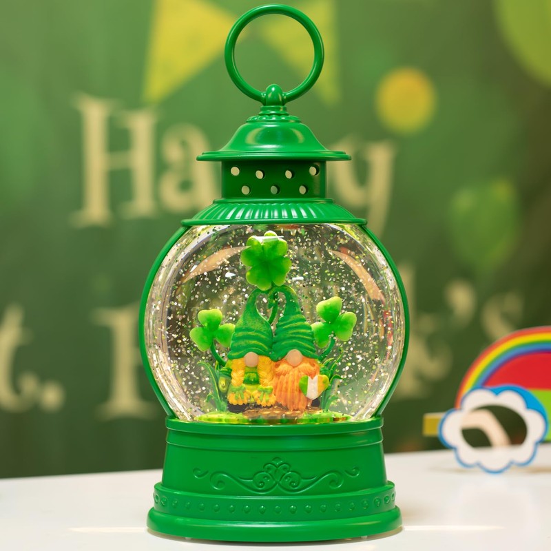 PestiLite St Patricks Day Lucky Shamrock Gnomes Snow Globe for