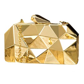 AiSi Women's Geometric Metal Clutch Evening Bag with Chain, gold