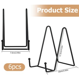 Kokoie 4 Inch Plate Stands for Display, 6 Pcs Plate Holder, Metal Tabletop Picture Stand for Display Tabletop Decorative Plates Photo Frames Book Pictures Plaque(Black)
