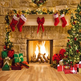 ZZBYSM 10X10FT Christmas Backdrop Fireplace Backdrop Stockings Photo Backdrop Winter Bedroom Decoration Party Supplies Studio Vinyl Photography Backdrop BY32