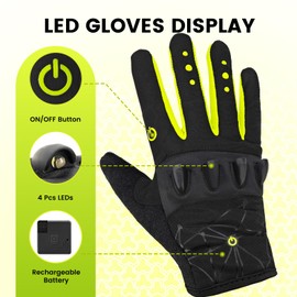 Rechargeable 4 LED Flashlight Cycling Gloves Hands Free Led Flashlight for Running Walking Fishing Riding Safety Glove Bicycle Flashlight Glove for Men Gift Full Finger Led Flashlight Gloves for Men