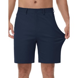 JWM Men's 7" Stretch Khaki Golf Shorts - Chino Casual Summer Dress Polo Walking Cotton Flat Front Shorts with Zip Pocket