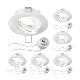 ledscom.de Circ Ceiling Mounting Frame Aluminium Pivoting White (LED/Halogen/GU10/MR16/PAR16/50 mm) Including GU10 Socket Pack of 6