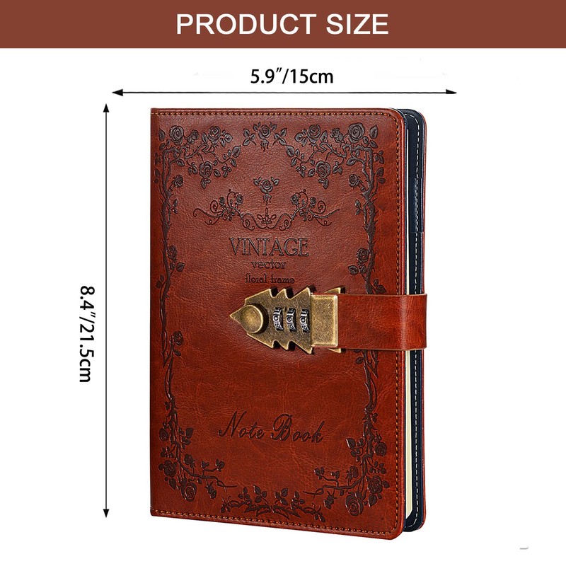 NectaRoy Lockable Diary Lock Journal, PU Leather Cover Writing Notebook