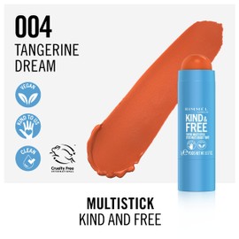 Rimmel London Kind & Free, 004 Tangerine Dream, Multi-Stick, For Cheeks and Lips, Hydrating, Buildable Color, Vegan Formula, Clean Formula, 0.18oz