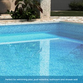 Adedeo Glass Mosaic Tile Gradient Light Blue 12 x 12 Inch Glossy Glass Tile for Swimming Pool Backsplash Shower Waterline Fountain Spa Wall (5-Pack, 5 sq.ft.)