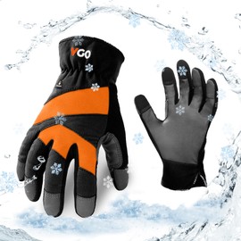 Vgo... 0℃/32°F Winter Cow Leather Work Gloves, Cold Weather Waterproof Safety Work Gloves,Cold Storage or Freezer Use, with Warm Polar Fleece Lining 1Pair PU7741FLWP (Black,M)