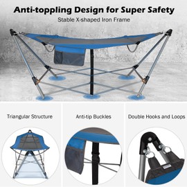 GYMAX Hammock with Stand Included, Camping Hammock with Carrying Bag & Storage Pocket, Portable Heavy Duty Self Standing Hammock, Indoor/Outdoor Hammock Chair for Patio Beach Yard Garden (Blue)