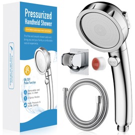 HEROBAI High Pressure Shower Head with Handheld, On Off Shower for RV, Water Saving Shower Head with Stop Button and 3 Modes, Detachable RV Shower Head with Hose and Self-Adhesive Bracket (Chrome)