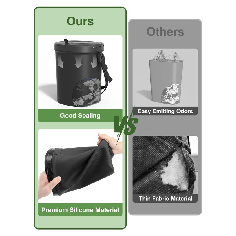 Garoopion Leakproof Car Trash Can, 1.9 Gallon Soft Silicone Hanging