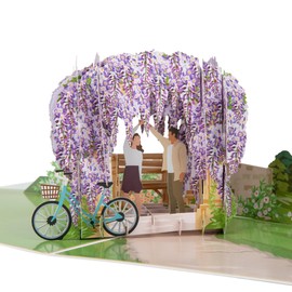 Cardology - Wisteria Pop-Up Greeting Card | 3D Wisteria Garden Scene, Romantic Anniversary Card, Engagement Card or Wedding Congratulations Card | Handmade
