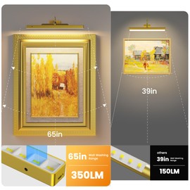 Craftersmark Picture Light Gold 2Pack, 5000mAh Battery Opertated Cordless Picture Lights for Wall, 16in CCT Dimmable with Touch Control for Wall Painting,Frame, Portrait, Dartboard