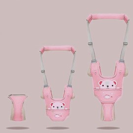 Bambebe Baby Walking Assistant Harness, Baby Reins Toddler Walking Harness Helper with Bibs and Knee Pads Adjustable Standing Up and Walking Learning Helper for Toddler 6-36 Month-Pink Bear