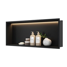 Neohomee 30x12 Matte Black Wall Niche with Non-dimmable LED Light Strip, Stainless Steel Bathroom Shelf Shower Niche Cabinet, NO Tile Needed Recessed Niche Storage Organizer for Shampoo