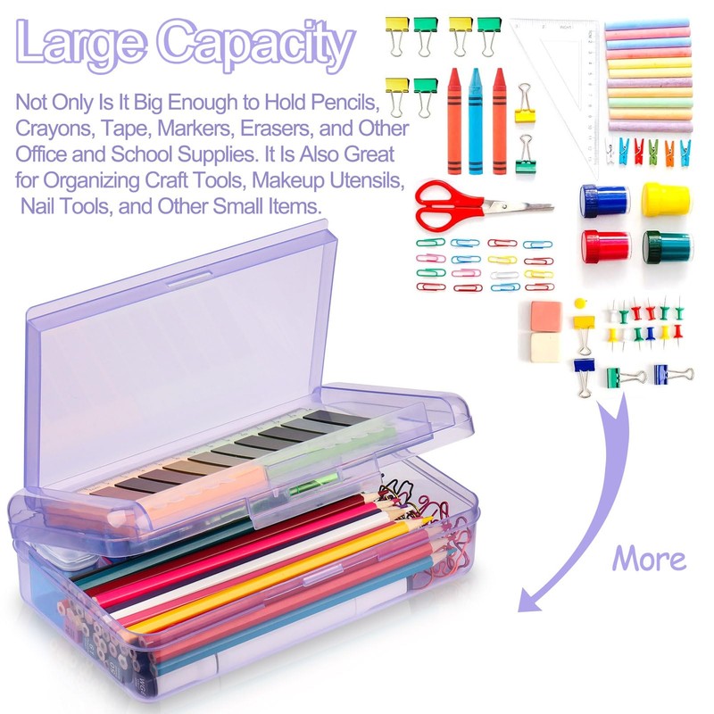 Double Layer Large Capacity Pencil Case, Translucent Plastic Hard Pencil