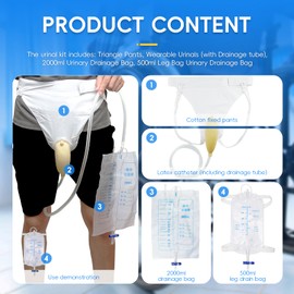 Wearable Urinals for Men,Plus Size Portable Latex Material with Collection Urine Bags Triangle Pants,External Catheter,Reusable,for Incontinent Patients &Bedridden&Road Trips,2000ml Urine Bag