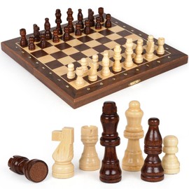 Magnetic Travel Chess Set 12-inch Wooden Magnetic Chess Board 2 Extra Queen Folding Chessboard for Storage Toys & Games for Adults Vintage Chess Game – Family Board Games Educational Toy Sets