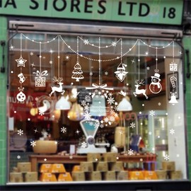 weigav 185 Window Painted with Christmas Snowflakes, Static Stickers, Santa, Reindeer, Stars, Snowflakes, Christmas Trees, Snow Decorations on Windows in Winter