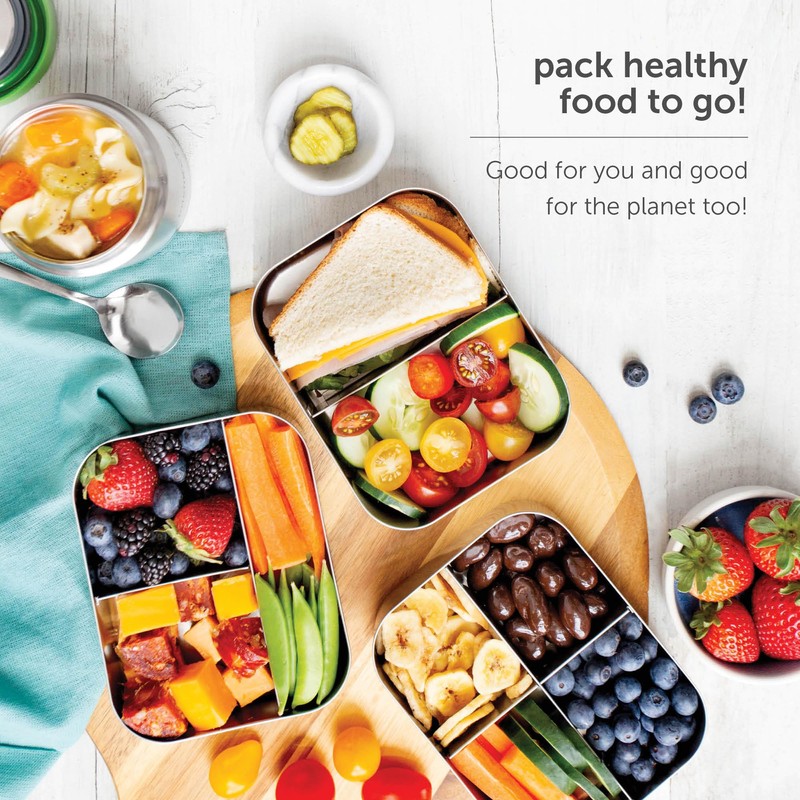 LunchBots Large Trio Stainless Steel Lunch Container -Three Section Design