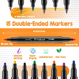 ThEast 15 Colors Temporary Tattoo Markers, Dual Tip Face Paint Pens for Kids, Washable Face Body Painting Kit, Makeup Show Cosplay Party Favors, DIY Crafts