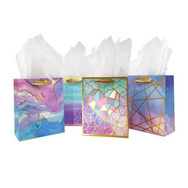 HiCivan 4 Pack-7" X 4" X 9" Medium Size Gift Bags with Tissue Paper - Ideal for Shopping, Parties, Wedding, Baby Shower & Birthday Gift Giving - from USA Small Business Brand
