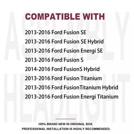 2PCS Headlights Assembly With Bulbs DOT Approved For 2013 2014 2015 2016 Ford Fusion S SE Titanium Hybrid Sedan Replacement Headlamp Chrome Housing Front Lamp