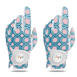 Golf Gloves Women 2 Pack Left Right Hand with Ball Markers Soft Leather Handed All Weather Grip Non Slip Breathable Glove for Ladies S M L XL (Blue, Small,Worn on Left Hand)