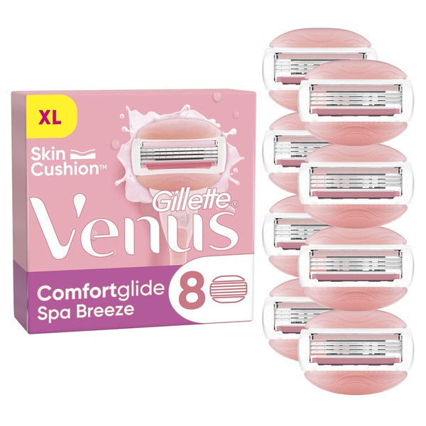 Gillette Venus ComfortGlide Spa Breeze Razor Blades Women, Pack of 8 Razor Blade Refills, Lubrastrip with A Touch of Botanical Oils, 2 Flexible Gel Bars For A Comfortable Shave