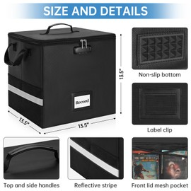 BQKOZFIN Vinyl Record Storage Box with Lock, Fireproof＆Water Resistant LP Record Organizer Crate with Lid for Valuable Album Collection - Holds up 100+ Records