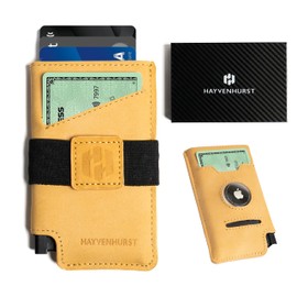 Hayvenhurst Slim Minimalist Pop Up Leather Wallet with Cash Strap - RFID Blocking Airtag Wallet For Men Credit Card Holder Capsule Wallets for Men (Brown)