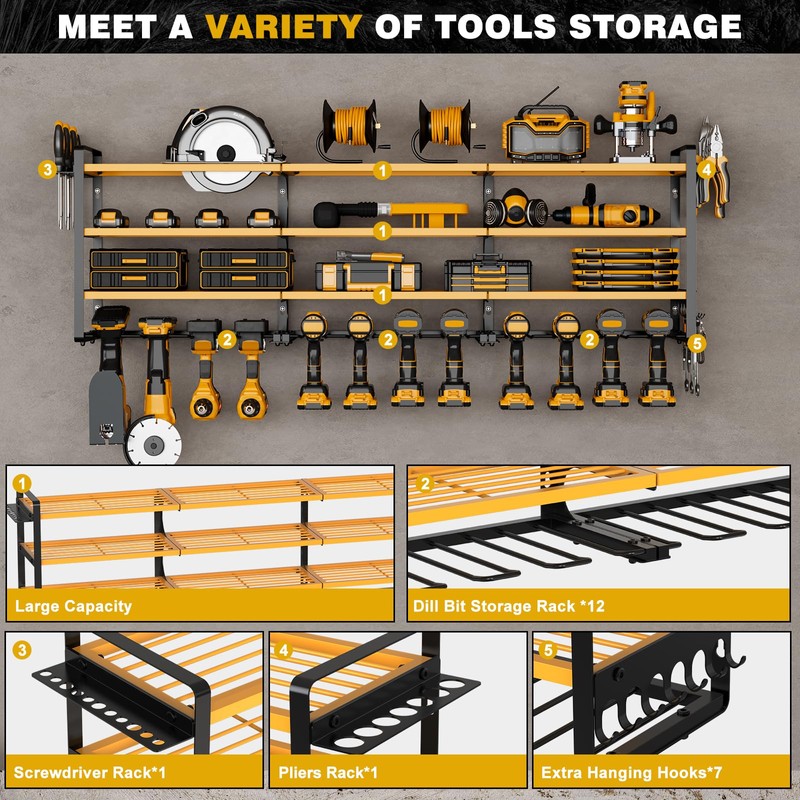 48" Large Power Tools Organizer Wall Mount,12 Drill Holder for