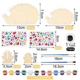 12 Pieces Hedgehog Wooden Craft Set, Wooden Hedgehog for Painting, Hedgehog Craft Sets for Children, Autumn Craft Set Children, Wood Painting Children, DIY Wooden Craft Sets for Boys Girls