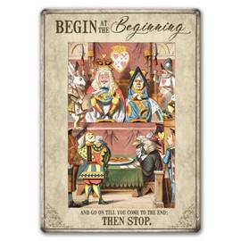 Agedsign Alice In Wonderland Poster, Vintage Metal Tin Sign Begin at the beginning Quotes Decor Gifts for Girls living Room Party Decorations 12 x 8 inches
