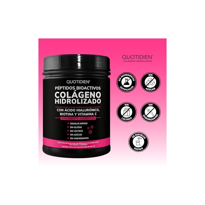 Quotidien Péptidos Bioactivos Colageno Hidrolizado Ácido Hialurónico Biotina Vitamina Suplemento