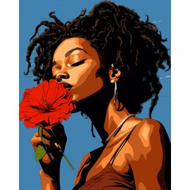 Paint by Number African American Smell Poppy DIY Acrylic Painting Paint by Number Kit for Kids Adults Beginner Black Girl DIY Canvas Painting by Numbers Painting Arts Craft 16x20 Inch（without Frame ）