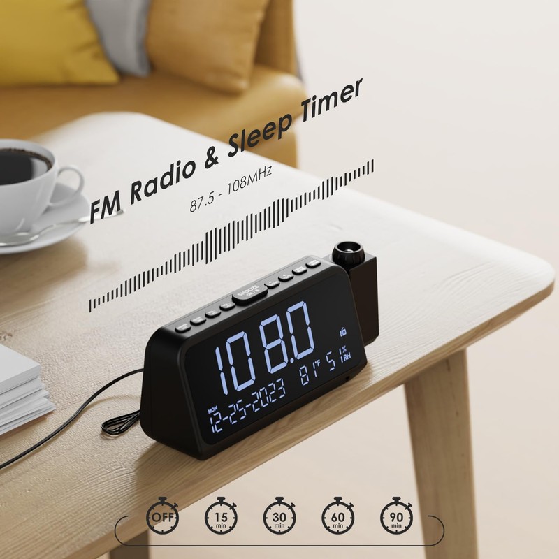 Radio Alarm Clock with Projection, Projection Alarm Clock for Bedroom,