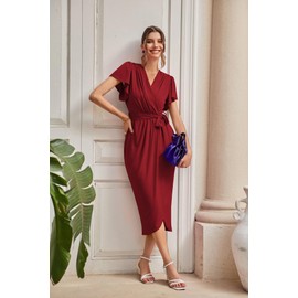 GRACE KARIN Women’s Long Maxi Wrap Dress V-Neck Casual Beach Formal Dress Plus Size Red Dress for Birthday Party Wedding Going Out Night XXL Size 22