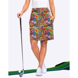 Viodia Women's 20" Knee Length Skorts Skirts Athletic Tennis Golf Skirt for Women Modest Sports Casual Summer Skirt with 5 Pockets Kaleidoscope L