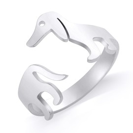 TEAMER Cute Dachshund Necklace Resizable Dachshund Ring Stainless Steel Dachshund Lover Pet Animal Jewelry For Women Men (Dachshund Ring - Silver)