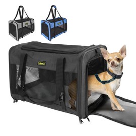 Small Dog Carrier for Puppies, Rabbits, Cat Carrier Soft, Foldable Travel Bag, Fits Pets up to 25lbs, Car Seat Belt Compatible, Ideal for Car Road Trips, Anti-Scratch Mesh, 20x13x13 in, Black