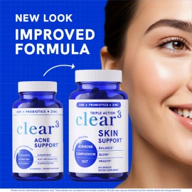 Clear-3 Skin Support by Smoky Mountain Nutrition – Zinc, DIM & Probiotics Supplement for Hormonal Balance, Gut & Skin Health