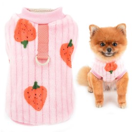 SMALLLEE_LUCKY_STORE Dog Fleece Jumpers for Small Dogs Cat, Pet Pullover Sweatshirt with Strawberry Print and D-ring, Puppy Vest Yorkie Chihuahua Warm Sweater Winter Fall Apparel, Pink, XXL