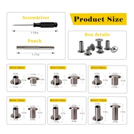 110 Sets of Screw Rivets, 4/5/6/8/10/12 mm Chicago Binding Screws, M5 Book Screws, Chicago Screws for DIY Leather Decoration, Collar, Harness, Luggage, Purse, Bags, Crafts, Gun Grey