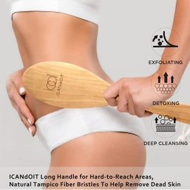 ICANdOIT Very Stiff Dry Brushing Body Brush for Men&Women, Long Handle Dry Skin Brush for Cellulite and Lymphatic Drainage with Natural Agave Cactus Tampico Fiber Bristles