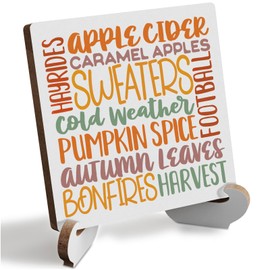 Fall Sign Autumn Thanksgiving Fall Decor Rustic Wooden Desk Decor Inspirational Fall Quotes for Home Farmhouse Office Kitchen Table Seasonal Harvest Decoration Plaque with Wood Stand Holder